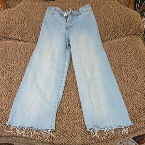 Zara Girls Light Blue Wide Leg Jeans with Frayed Hem